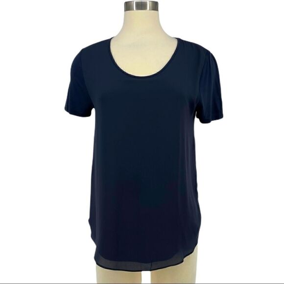 LOFT 2-Layered Sheer Short Sleeve Tee - Navy - Picture 1 of 6